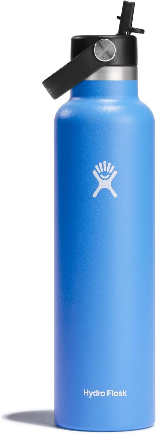 Hydro Flask Water Bottle - Insulated Stainless Steel - Straw Lid, Non Spill, Leakproof 24 Oz Cascade Blue