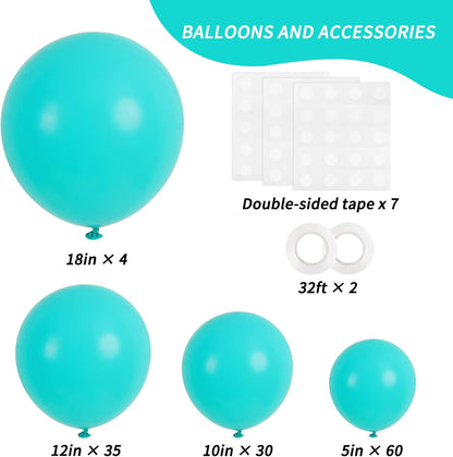 RUBFAC Teal Blue Balloons - 129-Piece Latex Garland Set for Birthday, Wedding & Baby Showers | 5-18 Inch Sizes