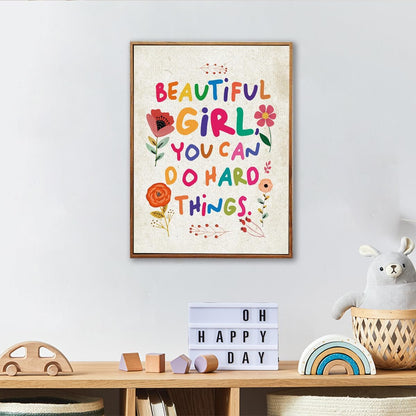 YEOION Inspirational Wall Art - Beautiful Girl You Can Do Amazing Things | Canvas with Metal Frame for Bedroom Decor