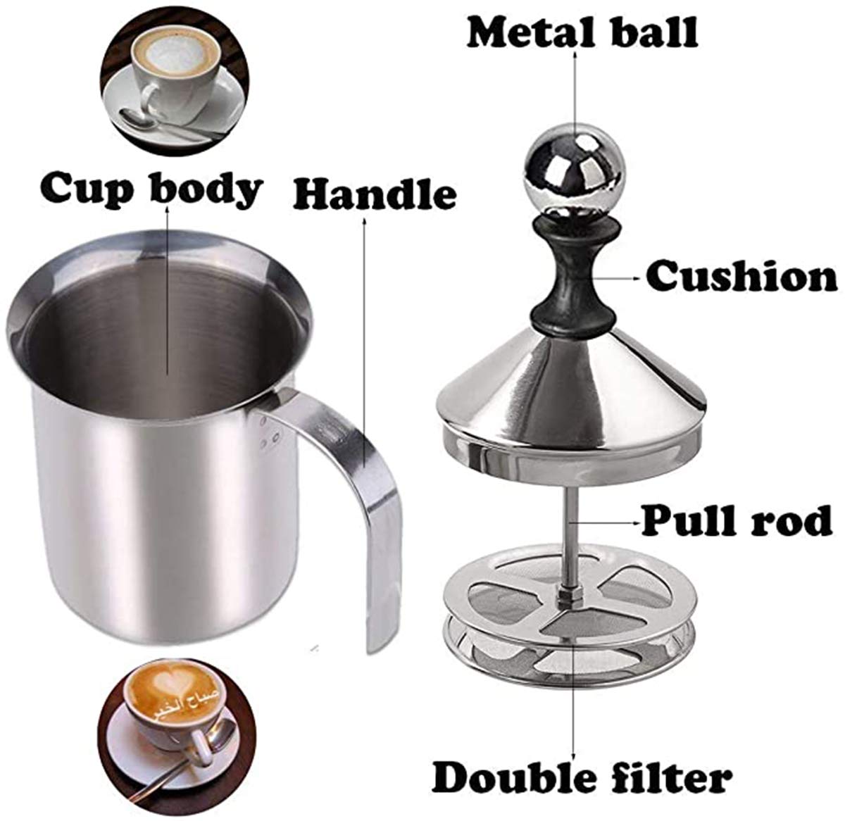 304 Stainless Steel Double-layer Manual Foamer for Milk Coffee, etc. (27 oz)