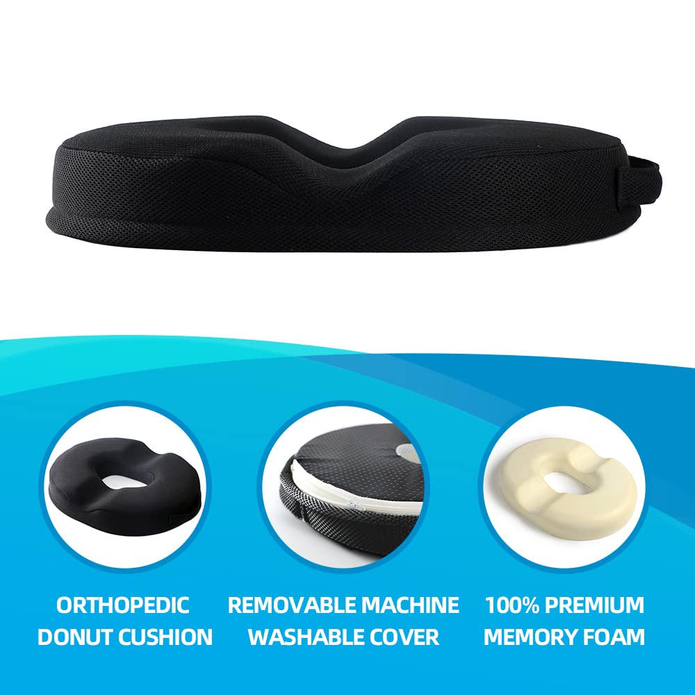 JEMA Donut Pillow, Tailbone Memory Foam Seat Cushion by Ergonomic Innovations for Sores, Coccyx, Sciatica, Pregnancy, Post Natal (Black)