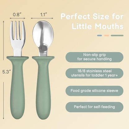 Eascrozn Toddler Utensils Set - 6 Pack Kids Silverware with Silicone Handles | Safe Stainless Steel Spoons & Forks