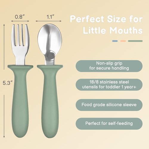 Eascrozn Toddler Utensils - 6 Pack Kids Silverware Set with Silicone Handles | Safe Stainless Steel Forks & Spoons