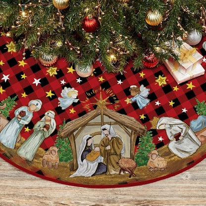 Nativity Holy Night Christmas Tree Skirt 36 Inch - Traditional Holiday Decor
