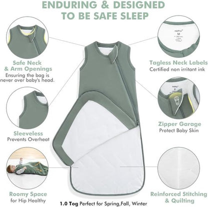 HAPIU Baby Sleep Sack - Unisex Bamboo Rayon, 2-Way Premium Zipper, TOG 1.0 Wearable Blanket