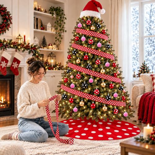 27Pcs Christmas Tree Decoration Set with Polka Dot Ornaments and Tree Skirt