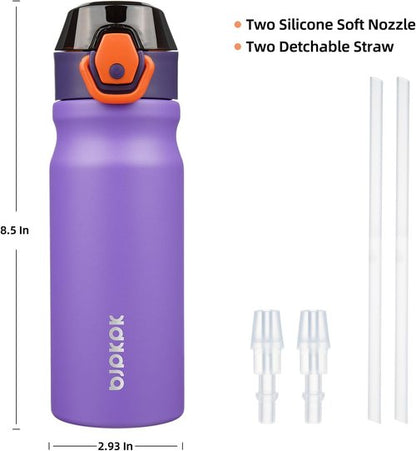 BJPKPK Stainless Steel Insulated Water Bottle - 18oz Reusable Thermal Flask with Straw Lid | Purple