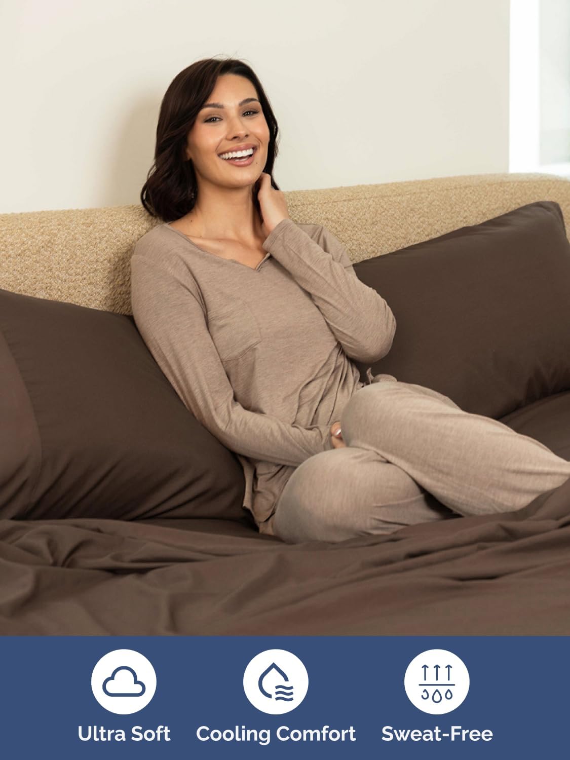 Skiennix Extra Deep Twin Sheet Set - 4-Piece Cooling Bedding - Soft, Wrinkle-Free Comfort - Brown