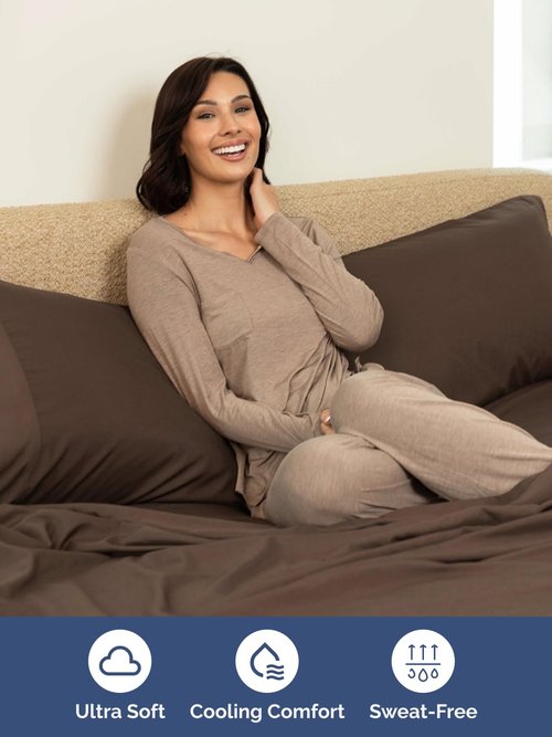 Extra Deep Full Sheet Set - 6 Piece Breathable and Cooling Sheets - Hotel Luxury Bedding for Women, Men, Kids & Teens - Easy & Secure Fit - Soft, Wrinkle Free and Comfy - Extra Deep Pockets - Brown