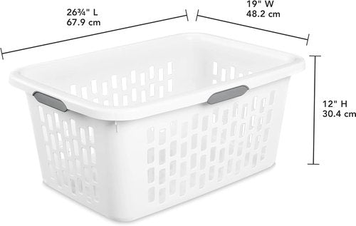 Large Plastic Laundry Basket by [Brand Name] - 2 Bushel Capacity with 4 Comfort Grip Handles | White