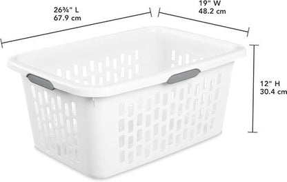 Large Plastic Laundry Basket by [Brand Name] - 2 Bushel Capacity with 4 Comfort Grip Handles | White