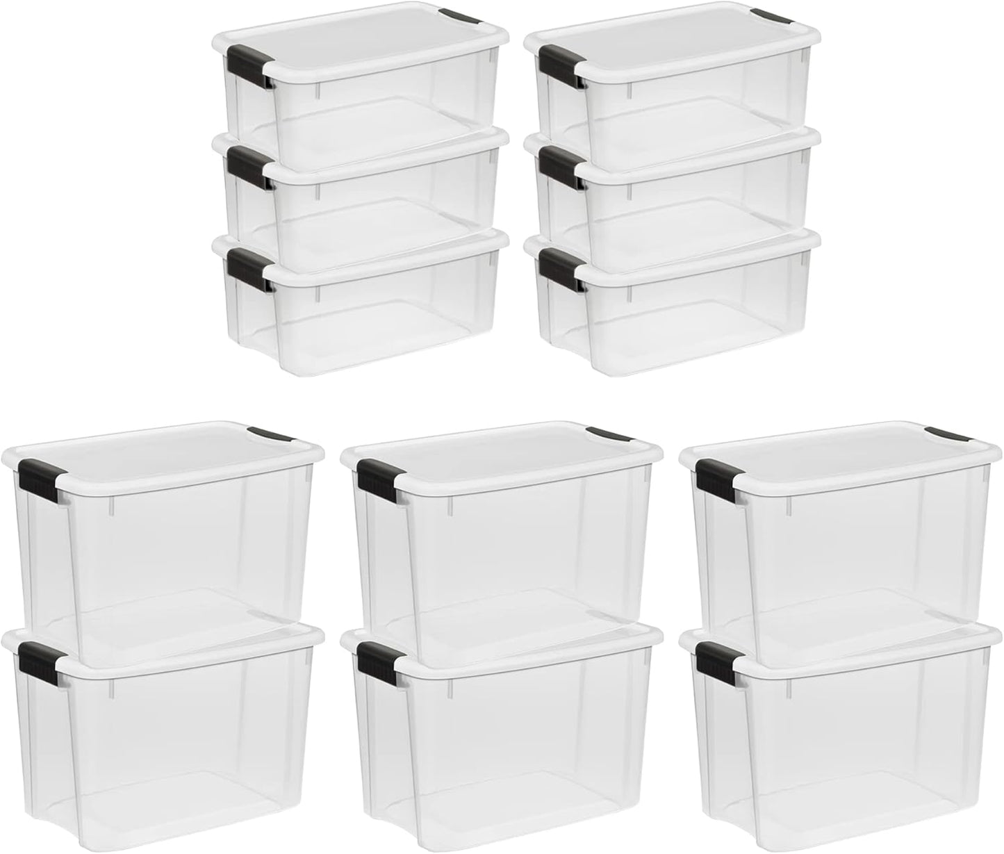 Sterilite Clear Plastic Storage Containers - Stackable 30 Quart & 18 Quart Bins with Latching Lid | 6 Pack