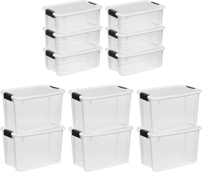 Sterilite Clear Plastic Storage Containers - Stackable 30 Quart & 18 Quart Bins with Latching Lid | 6 Pack