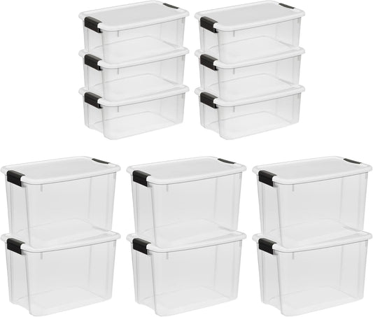 Sterilite Clear Plastic Storage Containers - Stackable 30 Quart & 18 Quart Bins with Latching Lid | 6 Pack