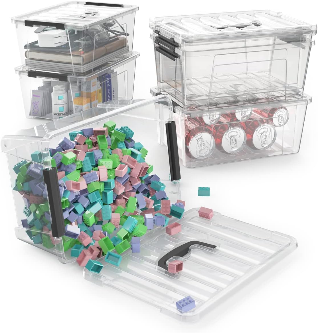 WYT Clear Storage Bins - 6-Pack Organizer Boxes with Handles and Lids | 5-Litre Capacity