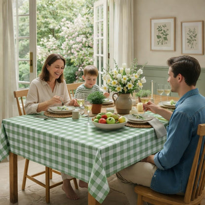 Skiennix Disposable Plastic Tablecloths - Sage Green Gingham Checkered Design | 54 x 108 Inch for Parties