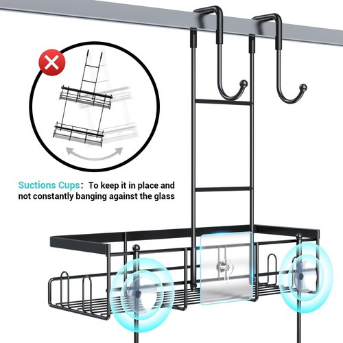 Aitatty Over The Door Shower Caddy - Rustproof Hanging Organizer Rack in Black | No Drilling Required