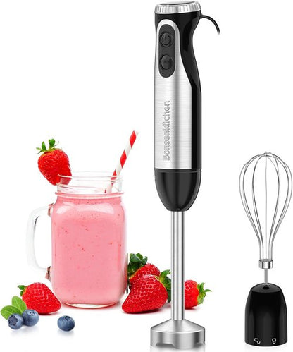 Bonsenkitchen Handheld Immersion Blender - 20-Speed Turbo Mode, 500W Stainless Steel | Perfect for Soup, Smoothies, Purees