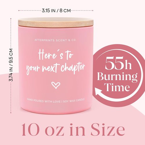 Afterprints New Chapter Candle Gifts for Women, Friends, Coworker Leaving Gifts for Women, Retirement, Graduation, Promotion, Good Luck Gift, Here’s to Your Next Chapter Scented Candles 10oz