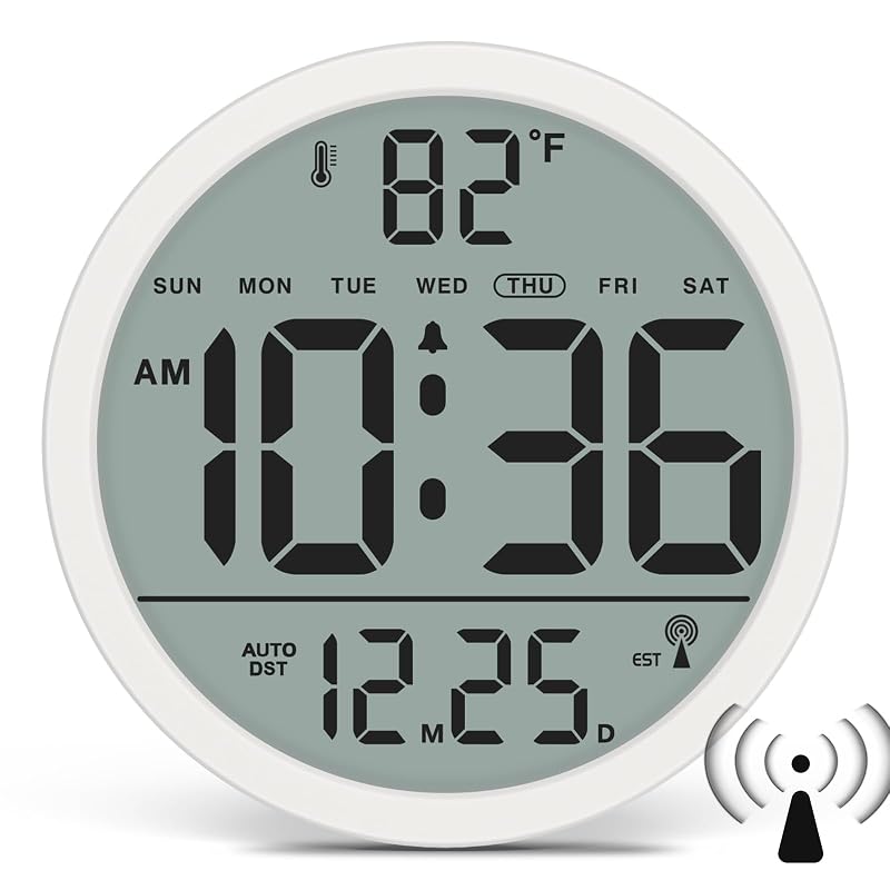 Wall Clock 8 Inch Digital Atomic Battery-Operated with Ivory Variation