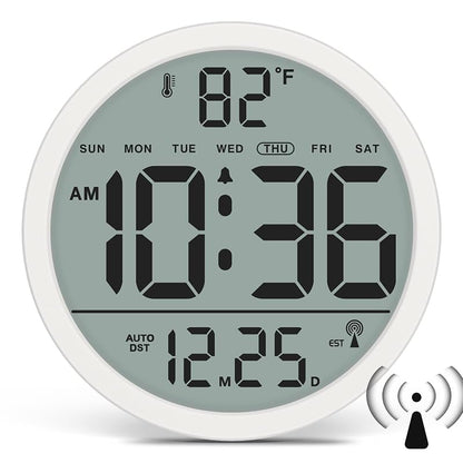 Wall Clock 8 Inch Digital Atomic Battery-Operated with Ivory Variation