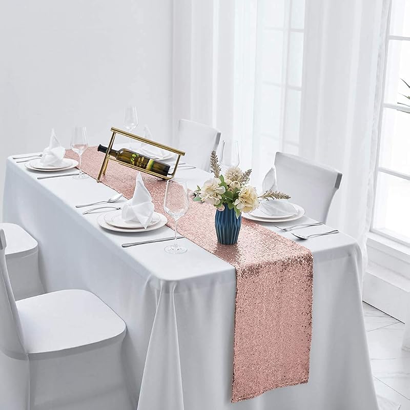 Rose Gold 12x72 Inch Sequin Table Runner - 6 Pack (Variation: Rose Gold+6 pcs-12"x72")