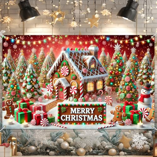 Christmas Party Backdrop Candy Cane Decorations 71 x 43 Inch Merry Christmas Banner