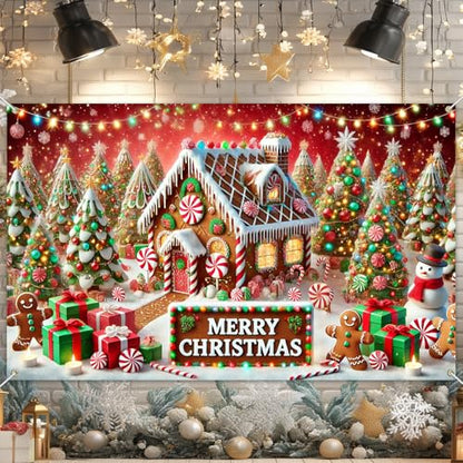 Christmas Party Backdrop Candy Cane Decorations 71 x 43 Inch Merry Christmas Banner