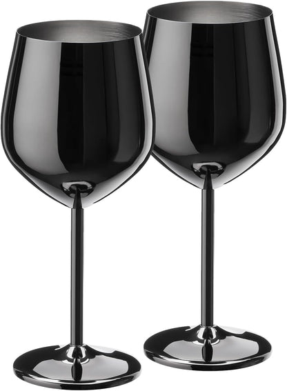 WOTOR Wine Glasses Set of 2, 18oz Stainless Steel Wine Glasses, Unbreakable & Portable Stemmed Metal Wine Glass for Outdoor, Travel, Camping and Pool, Ideal Gift for Wine Lovers (Glossy Dark Grey)