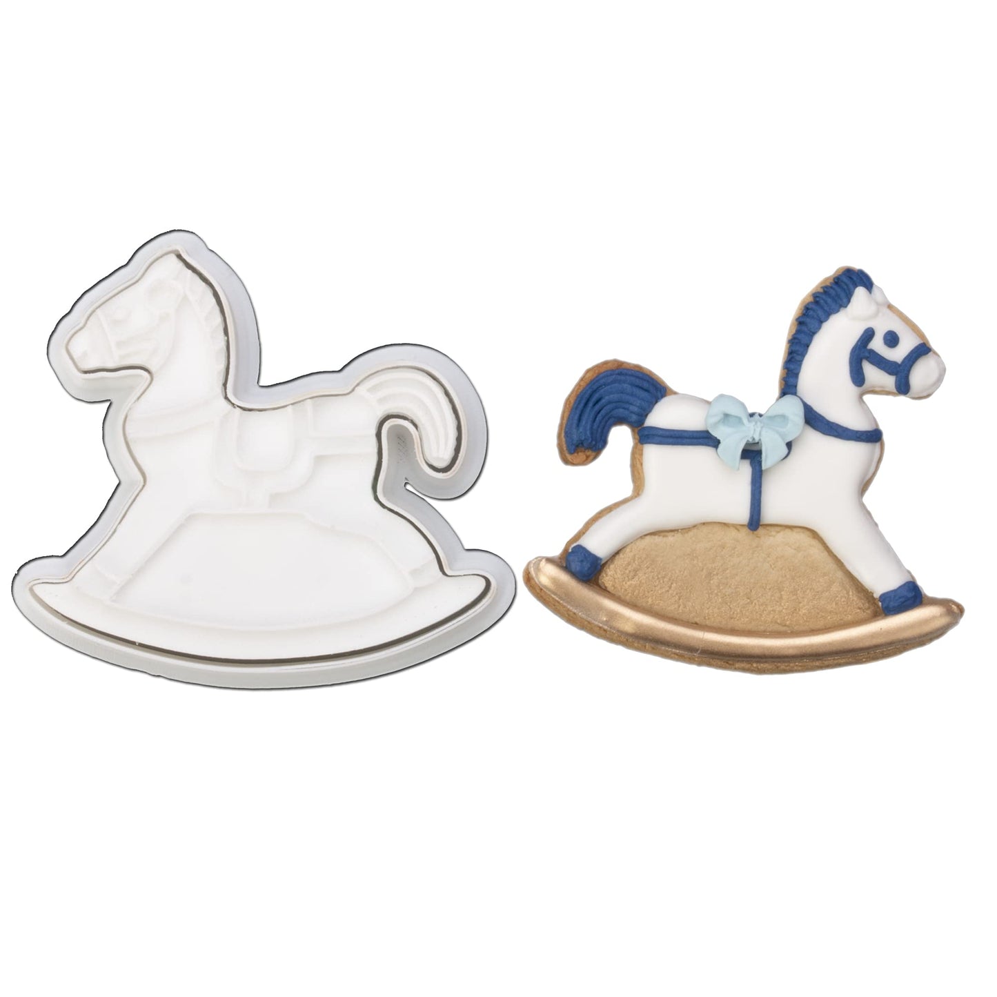 Mostop 3D Cookie Cutter with Rocking Horse Stampers Baby Shower Cake Mold Fondant Decorating Tools DIY Mold for Sugar Craft Baking Mould Kids' Birthday Party Kitchen Tools