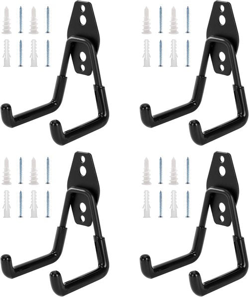 Garage Tool Organizer - Heavy Duty Steel Hooks for Ladders, Garden Tools & Bikes | 4 Pack