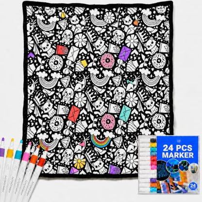 DIY Cartoon Pattern Flannel Blanket Kit with Fabric Markers - Color Your Own Art Blanket, 50x59 Inches