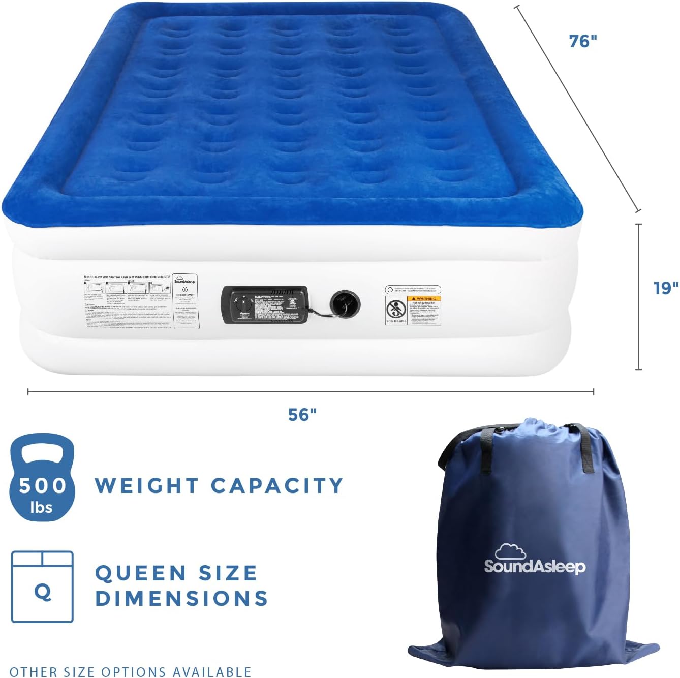 SoundAsleep Products Dream Series Air Mattress - Luxury ComfortCoil Technology, Built-In Pump | Full Size, Double Height, Portable