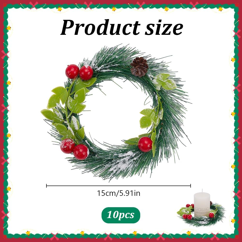 Regine Switzerland Christmas Candle Rings - 10 Pcs Artificial Norfolk Pine Wreaths for Festive Decor