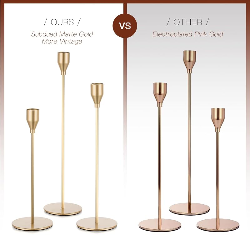Gold Taper Candle Holders, Tall Candlestick Holder Set of 3