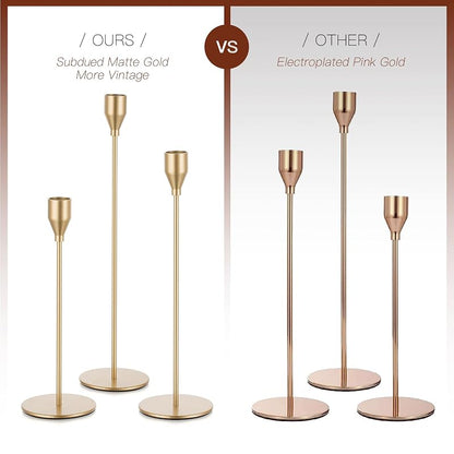 Gold Taper Candle Holders, Tall Candlestick Holder Set of 3
