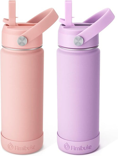 Fimibuke Kids Insulated Water Bottle - 18oz BPA-Free Double Wall Tumbler | Leak-Proof Design for School (2 Pack, Milky Pastel)