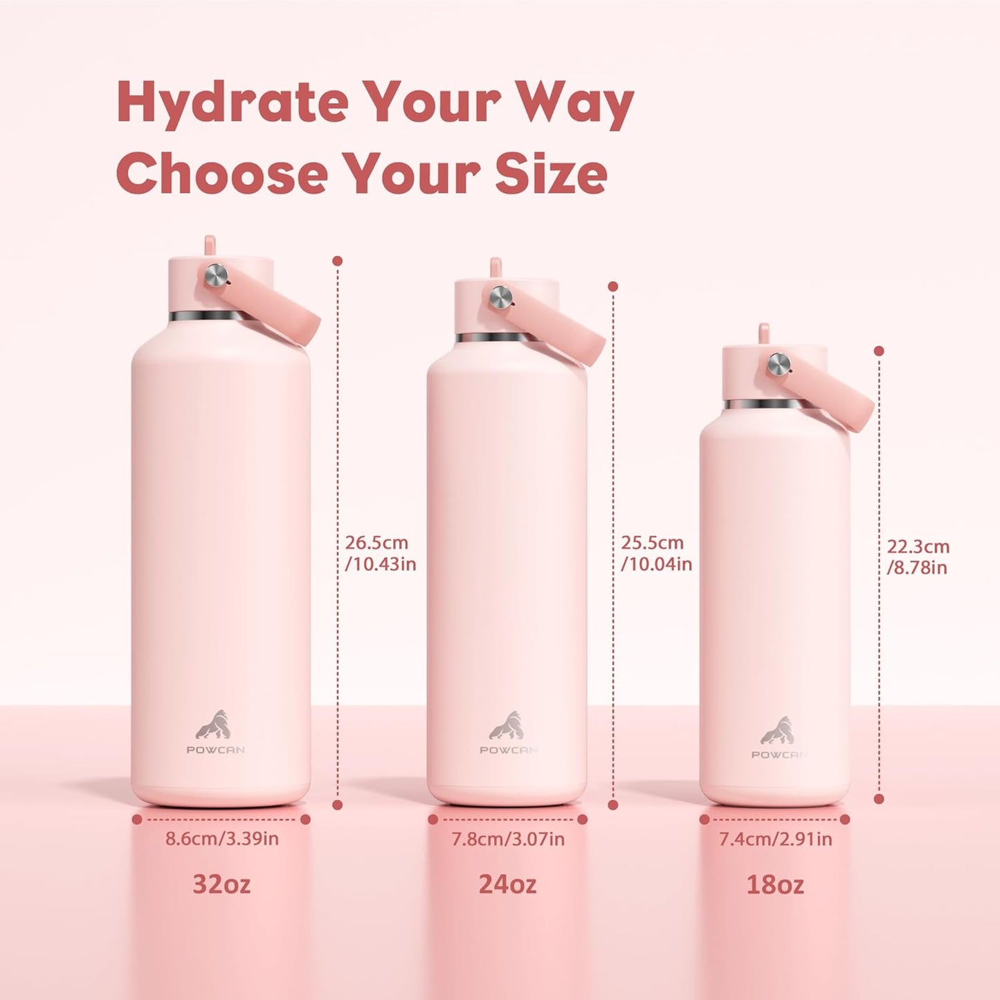 POWCAN Insulated 24 oz Water Bottle - Leakproof, Keeps Drinks Cold for 24H | Lightweight Metal with Straw (Cotton Candy)