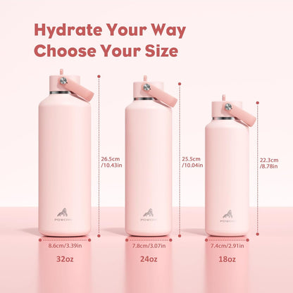 POWCAN Insulated 24 oz Water Bottle - Leakproof, Keeps Drinks Cold for 24H | Lightweight Metal with Straw (Cotton Candy)