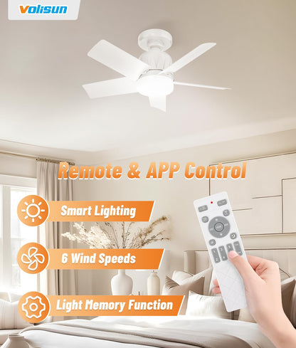 VOLISUN Socket Fan Light with Remote, Socket Ceiling Fan with Dimmable Led Light Bulb, 3CCT, 1500 Lumen Light Socket Fan, Screw in Small Ceiling Fan for Bedroom, Kitchen, Living Room, Garage(White)