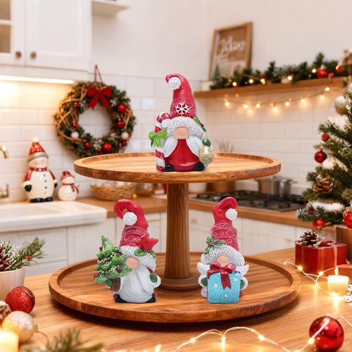 Hodao Christmas Gnome Decorations - Hand-Painted Resin Santa Gnomes Set of 3 for Holiday Home Decor
