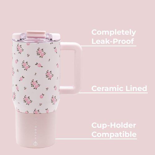 HydroJug Coffee Traveler 20 oz - Insulated, Leak-Resistant Ceramic Travel Mug | Hot & Cold Drinks, Wildrose