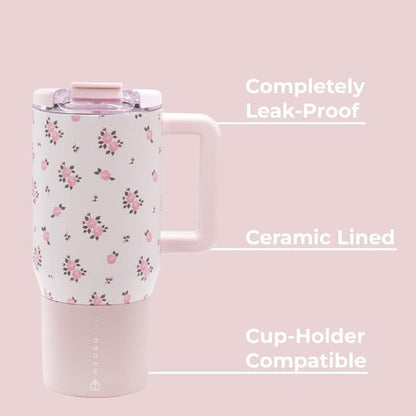 HydroJug Coffee Traveler 20 oz - Insulated, Leak-Resistant Ceramic Travel Mug | Hot & Cold Drinks, Wildrose