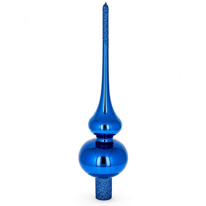Glossy Blue Glass Christmas Tree Topper 11 Inches with Sparkling Finish