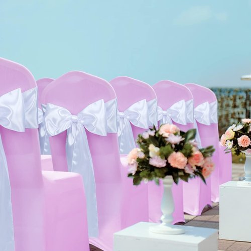 Babenest Satin Chair Sashes - Upgraded 50 Pcs Chair Ribbons & Bows for Weddings, Parties & Events | White