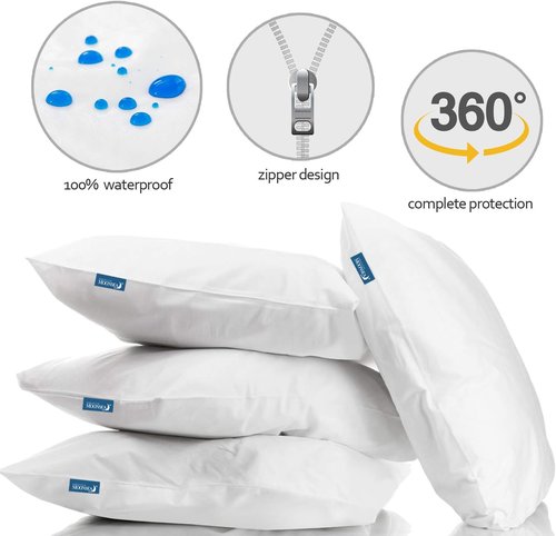 King Pillow Protector - Waterproof Zipper Encasement | 4 Pack, 20x36 Inch White Pillow Covers