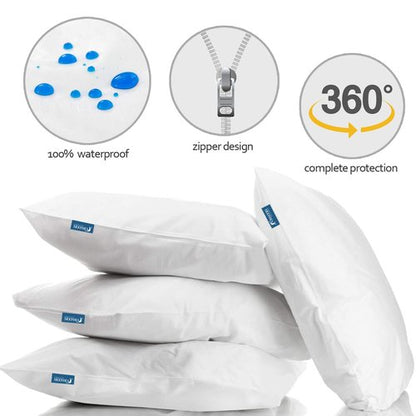 King Pillow Protector Waterproof with Zipper 4 Pack, 20x36 inch King Size Pillow Protector, Pillow Covers Encasement Pillow Case White