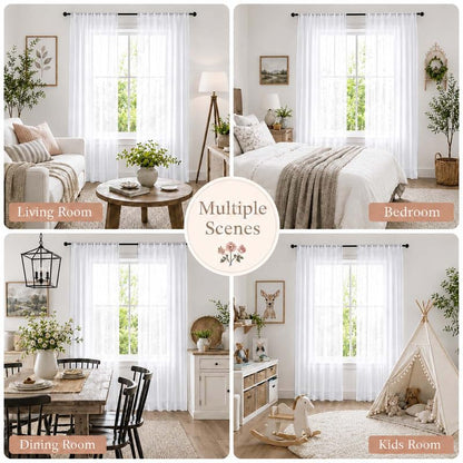 White Sheer Curtains 84 Inch Long for Living Room, 2 Panels - Pack of 2