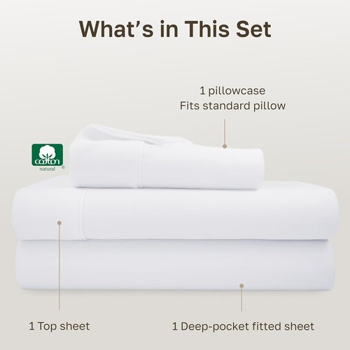 California Design Den Twin Sheet Set - 100% Cotton, 400 Thread Count, Silky Smooth & Breathable - White