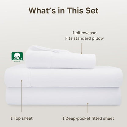 California Design Den Twin Sheet Set - 100% Cotton, 400 Thread Count, Silky Smooth & Breathable - White